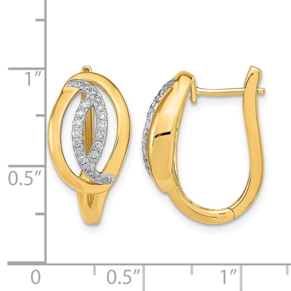 14K Yellow Gold 1/3 carat Diamond Fancy Oval Hinged Hoop Earrings, view 4 of 4