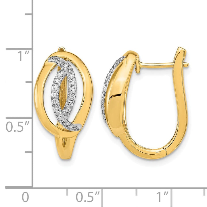 14K Yellow Gold 1/3 carat Diamond Fancy Oval Hinged Hoop Earrings, view 4 of 4