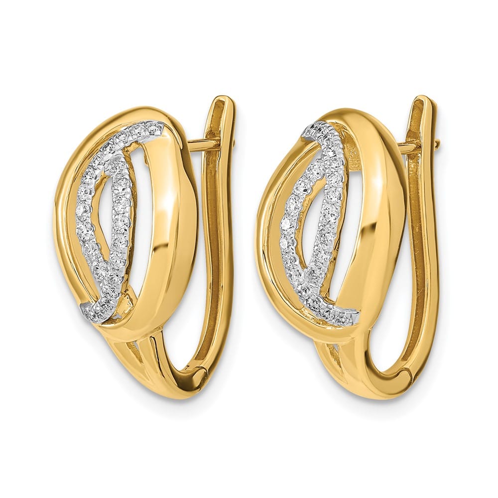 14K Yellow Gold 1/3 carat Diamond Fancy Oval Hinged Hoop Earrings, view 2 of 4