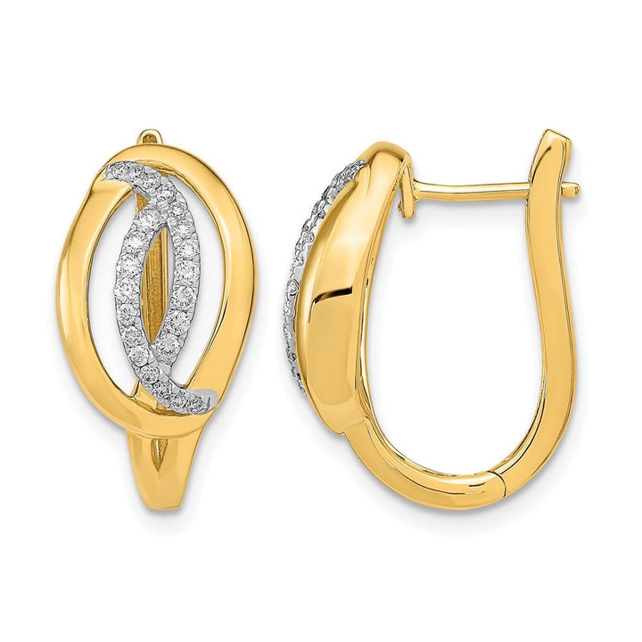 14K Yellow Gold 1/3 carat Diamond Fancy Oval Hinged Hoop Earrings, view 1 of 4