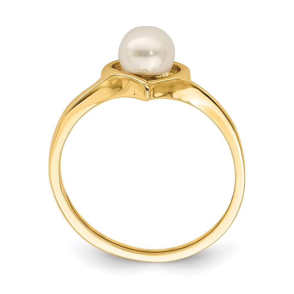 14k Yellow Gold 1.3 mm White Button Freshwater Cultured Pearl Ring Refundable Stock Size 4 Only