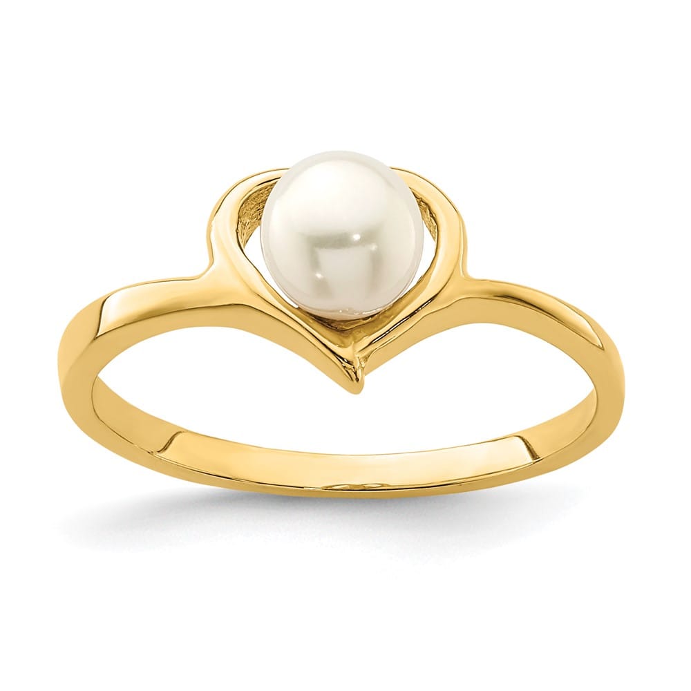 14k Yellow Gold 1.3 mm White Button Freshwater Cultured Pearl Ring Refundable Stock Size 4 Only