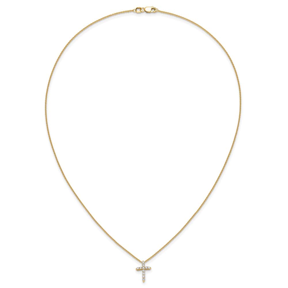 14K Yellow Gold 1/4 carat Diamond Cross Pendant 18 inch Necklace