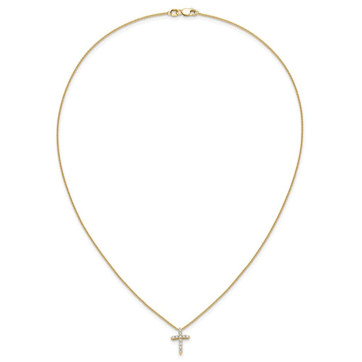 14K Yellow Gold 1/4 carat Diamond Cross Pendant 18 inch Necklace