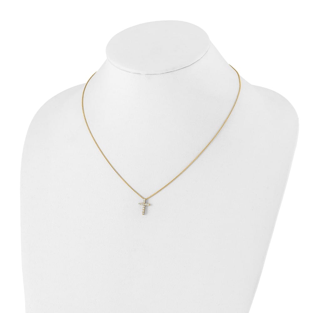 14K Yellow Gold 1/4 carat Diamond Cross Pendant 18 inch Necklace