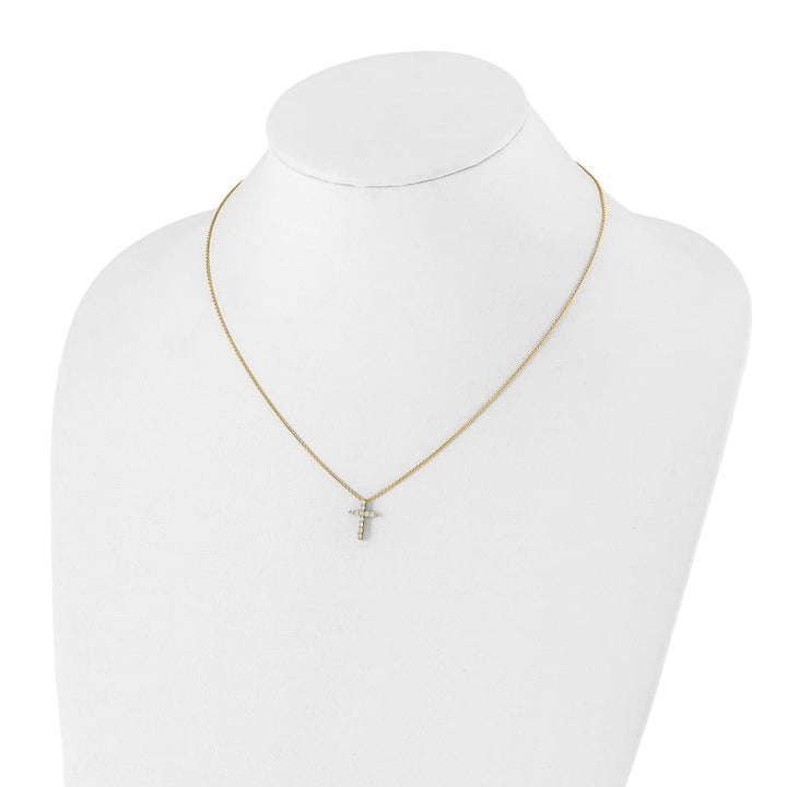 14K Yellow Gold 1/4 carat Diamond Cross Pendant 18 inch Necklace