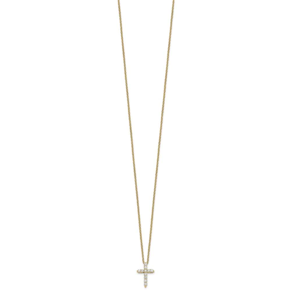 14K Yellow Gold 1/4 carat Diamond Cross Pendant 18 inch Necklace