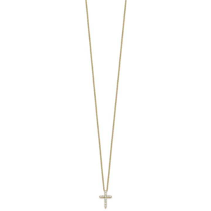 14K Yellow Gold 1/4 carat Diamond Cross Pendant 18 inch Necklace