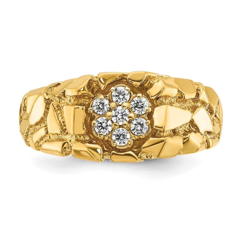 14k Yellow Gold 1/4 Carat Diamond Nugget Cluster Men's Ring