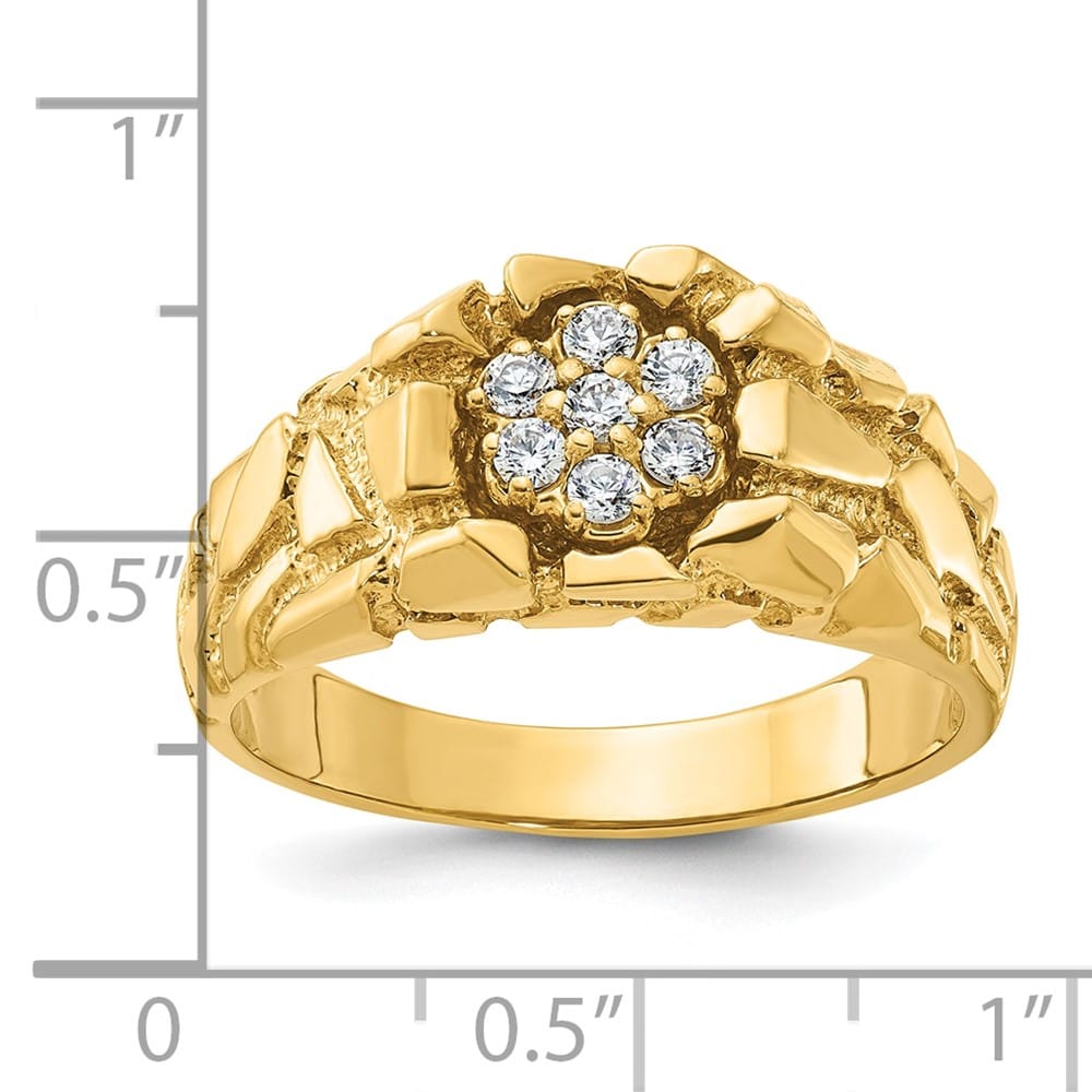14k Yellow Gold 1/4 Carat Diamond Nugget Cluster Men's Ring