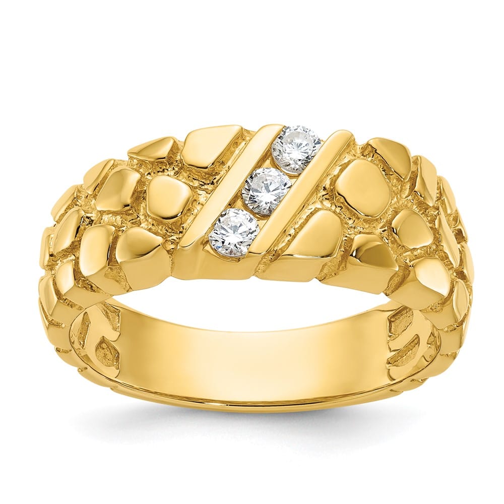 14k Yellow Gold 1/4 Carat Diamond Nugget Men's Ring