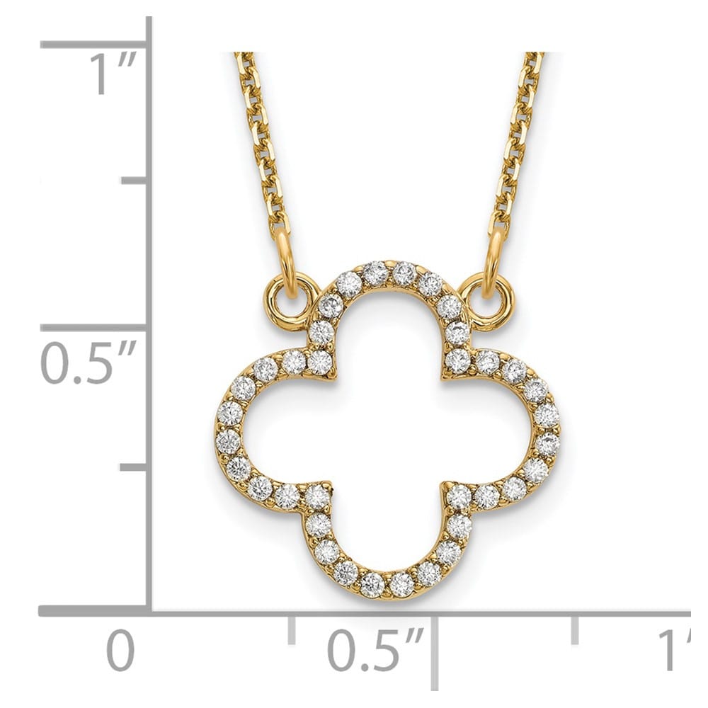 14K Yellow Gold 1/4 carat Diamond Quatrefoil Design 18 inch Necklace