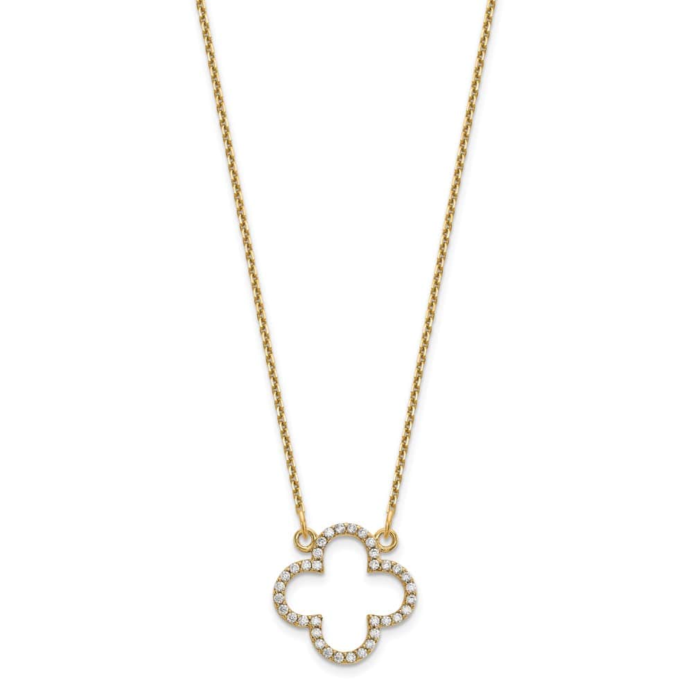14K Yellow Gold 1/4 carat Diamond Quatrefoil Design 18 inch Necklace