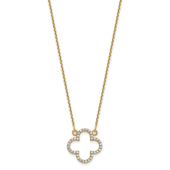 14K Yellow Gold 1/4 carat Diamond Quatrefoil Design 18 inch Necklace