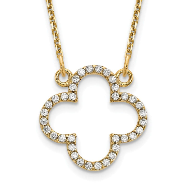 14K Yellow Gold 1/4 carat Diamond Quatrefoil Design 18 inch Necklace