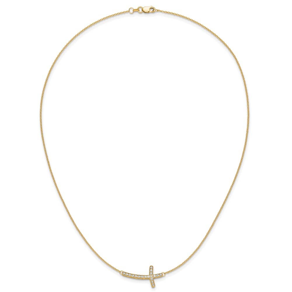 14K Yellow Gold 1/4 carat Diamond Sideways Cross 18 inch Necklace