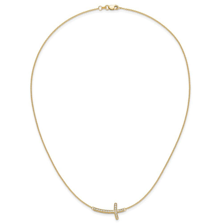 14K Yellow Gold 1/4 carat Diamond Sideways Cross 18 inch Necklace