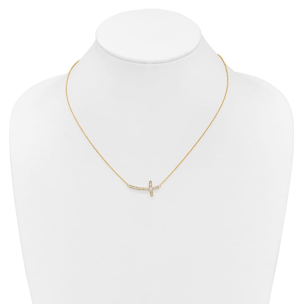 14K Yellow Gold 1/4 carat Diamond Sideways Cross 18 inch Necklace