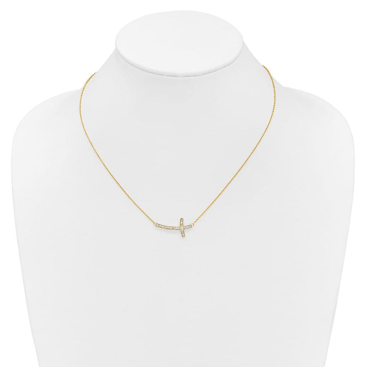 14K Yellow Gold 1/4 carat Diamond Sideways Cross 18 inch Necklace
