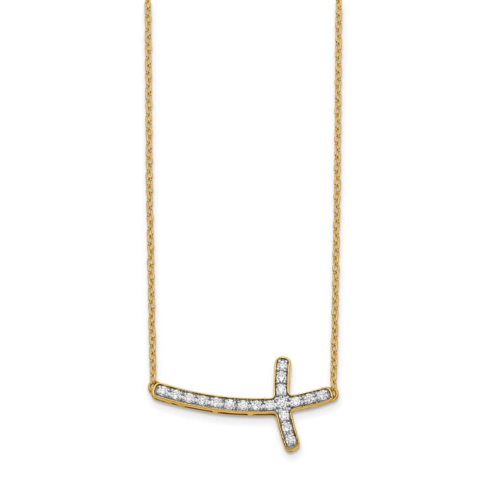 14K Yellow Gold 1/4 carat Diamond Sideways Cross 18 inch Necklace