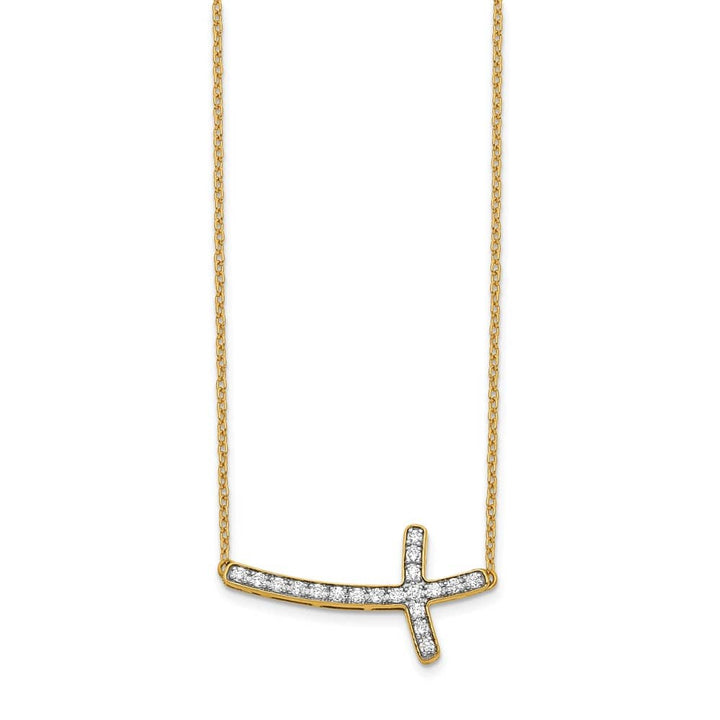 14K Yellow Gold 1/4 carat Diamond Sideways Cross 18 inch Necklace