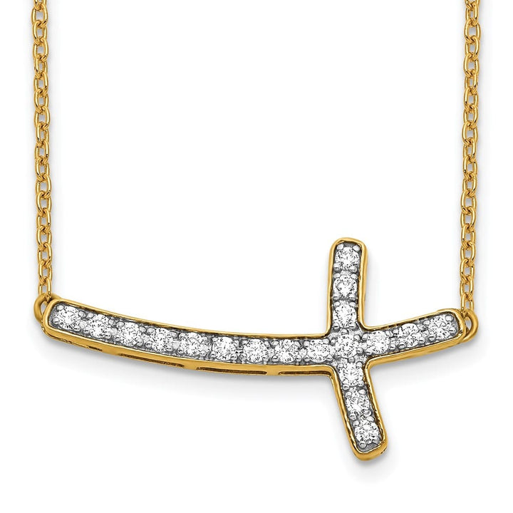 14K Yellow Gold 1/4 carat Diamond Sideways Cross 18 inch Necklace