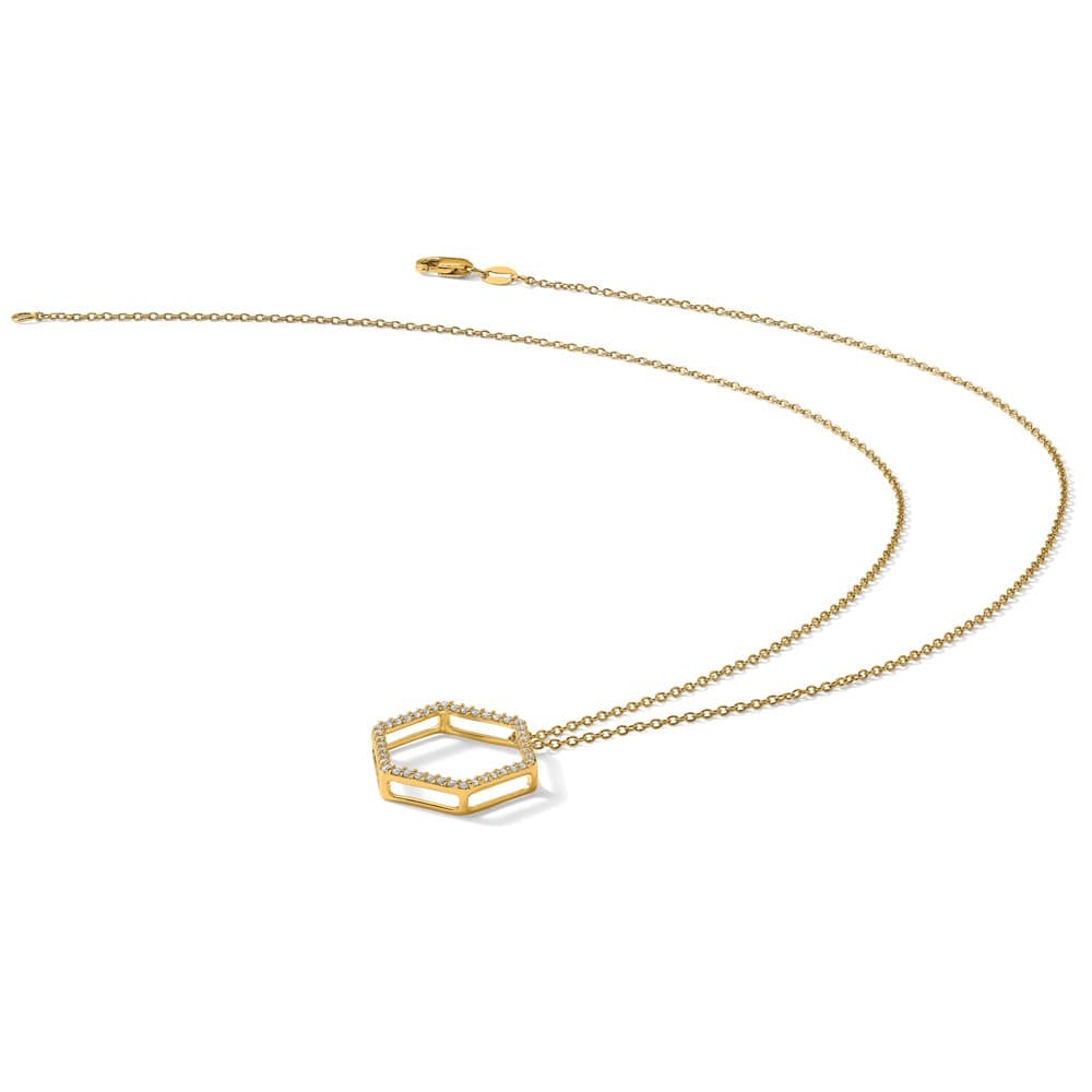 14K Yellow Gold 1/4 ct Lab Grown Diamond Hexagon 18 inch Necklace