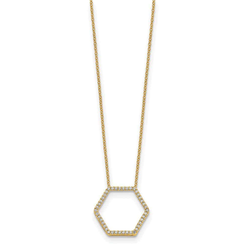 14K Yellow Gold 1/4 ct Lab Grown Diamond Hexagon 18 inch Necklace