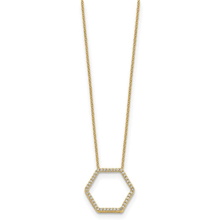 14K Yellow Gold 1/4 ct Lab Grown Diamond Hexagon 18 inch Necklace