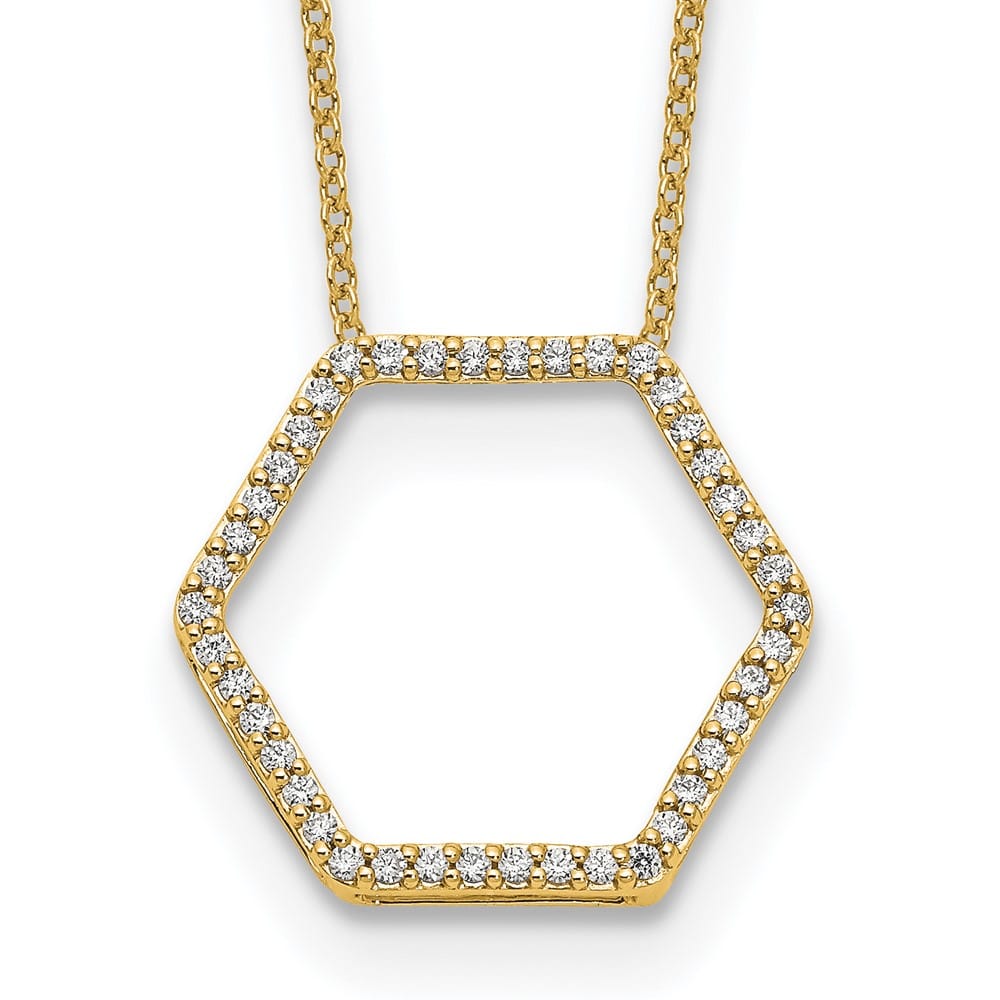 14K Yellow Gold 1/4 ct Lab Grown Diamond Hexagon 18 inch Necklace