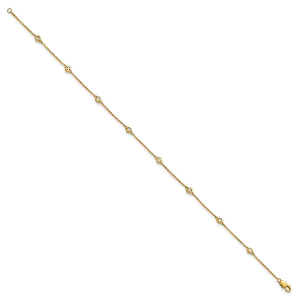 14K Yellow Gold 1/5 carat Bezel-set Diamond and Cable 8-Station Anklet