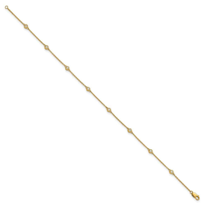 14K Yellow Gold 1/5 carat Bezel-set Diamond and Cable 8-Station Anklet
