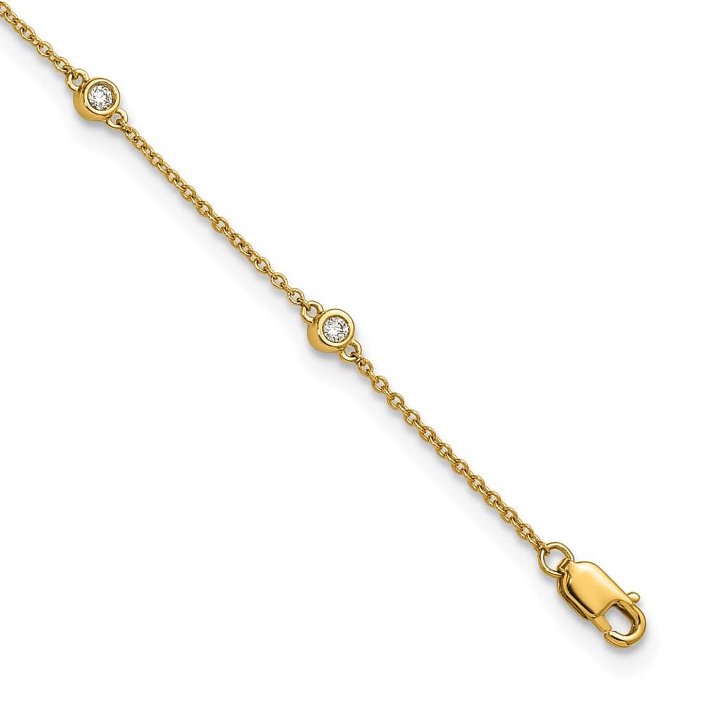 14K Yellow Gold 1/5 carat Bezel-set Diamond and Cable 8-Station Anklet — solid 14K yellow gold, 9 inches long, 3.03 g