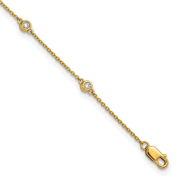 14K Yellow Gold 1/5 carat Bezel-set Diamond and Cable 8-Station Anklet — solid 14K yellow gold, 9 inches long, 3.03 g