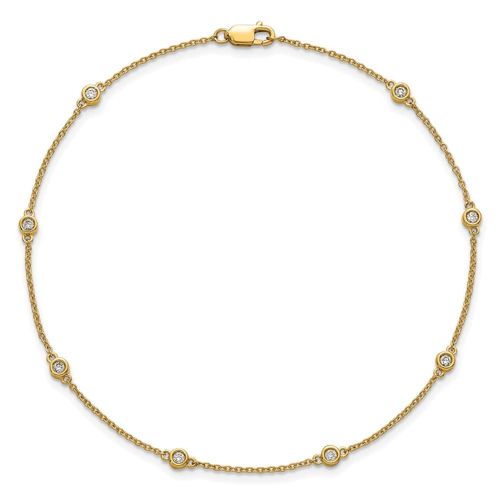 14K Yellow Gold 1/5 carat Bezel-set Diamond and Cable 8-Station Anklet