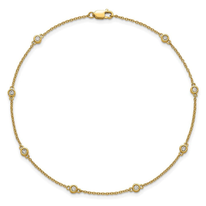 14K Yellow Gold 1/5 carat Bezel-set Diamond and Cable 8-Station Anklet