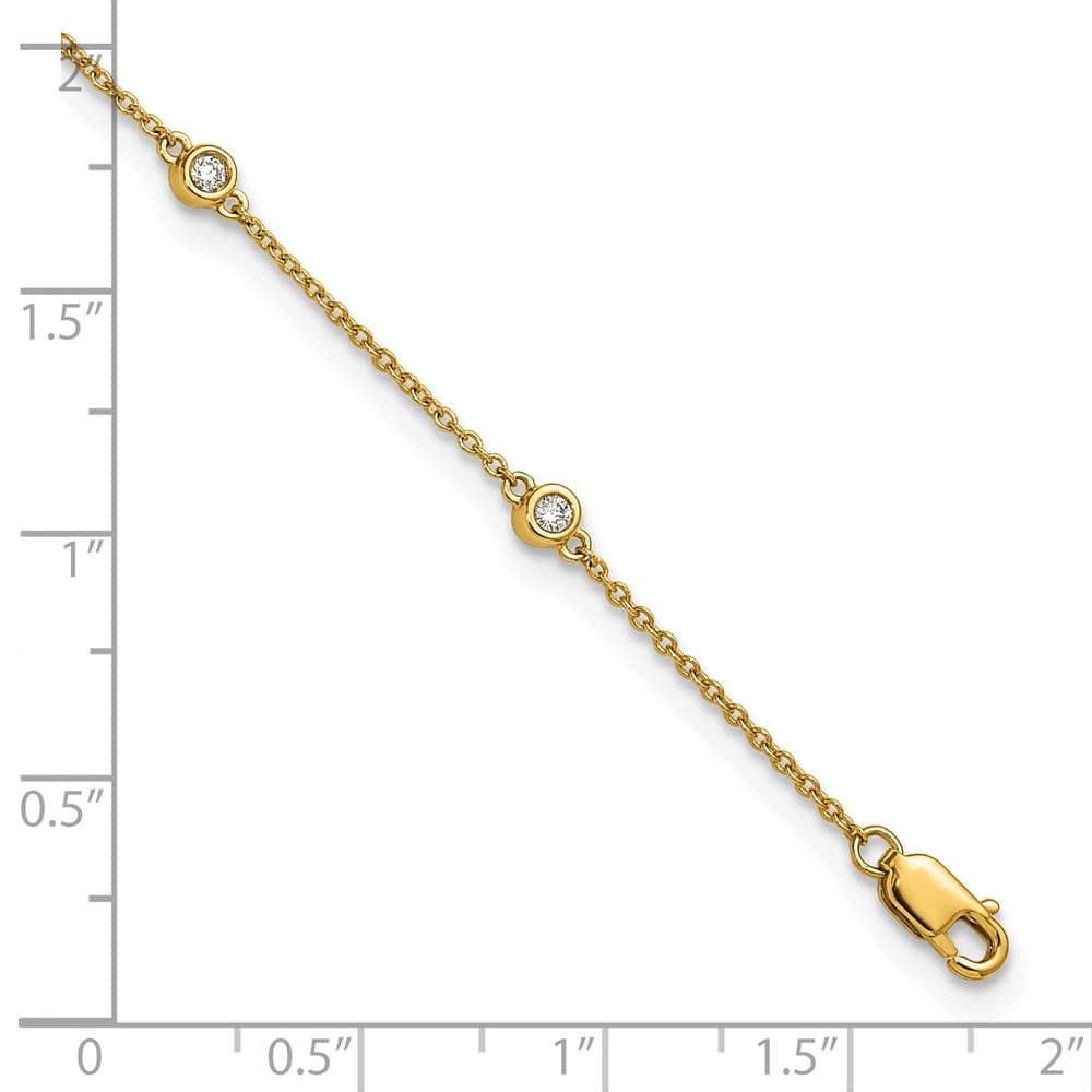 14K Yellow Gold 1/5 carat Bezel-set Diamond and Cable 8-Station Anklet