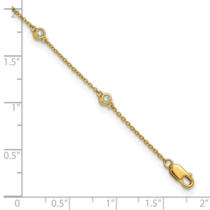 14K Yellow Gold 1/5 carat Bezel-set Diamond and Cable 8-Station Anklet