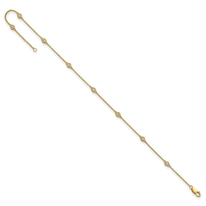 14K Yellow Gold 1/5 carat Bezel-set Diamond and Cable 8-Station Anklet