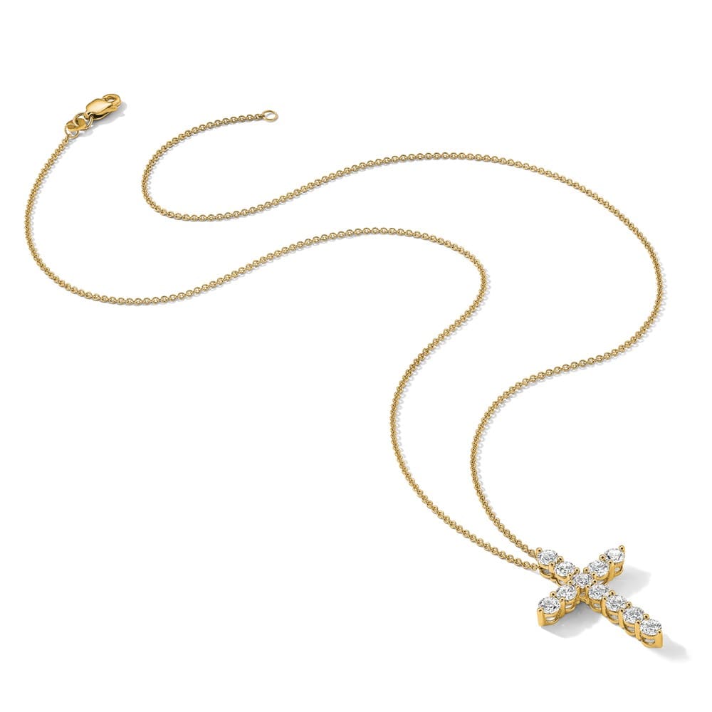 14K Yellow Gold 1.5 carat Diamond Cross Pendant 18 inch Necklace