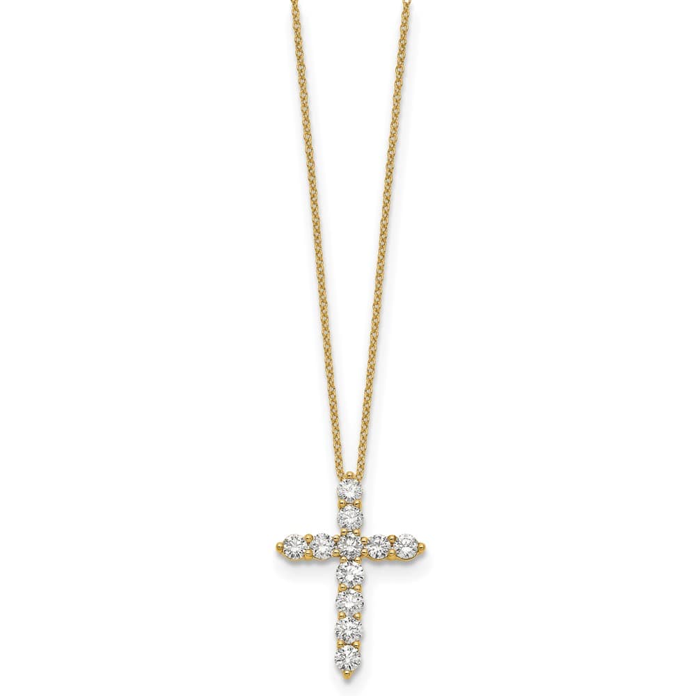 14K Yellow Gold 1.5 carat Diamond Cross Pendant 18 inch Necklace