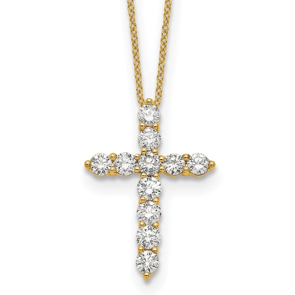 14K Yellow Gold 1.5 carat Diamond Cross Pendant 18 inch Necklace