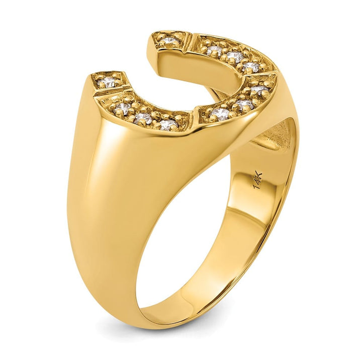 14k Yellow Gold 1/5 Carat Diamond Horseshoe Men's Ring
