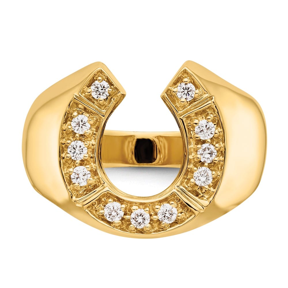 14k Yellow Gold 1/5 Carat Diamond Horseshoe Men's Ring