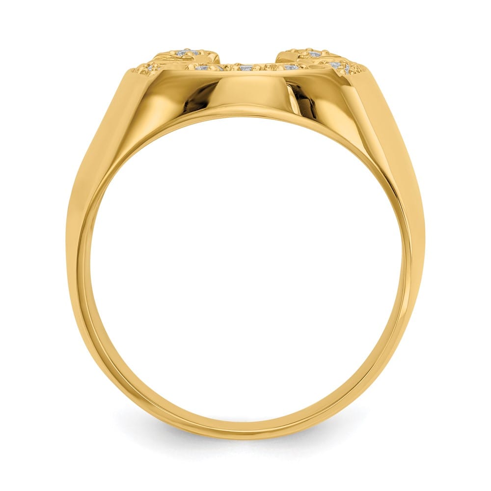 14k Yellow Gold 1/5 Carat Diamond Horseshoe Men's Ring