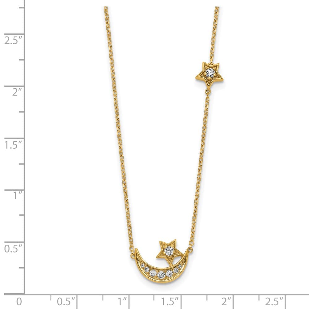 14K Yellow Gold 1/5 carat Diamond Moon and Stars 18 inch Necklace