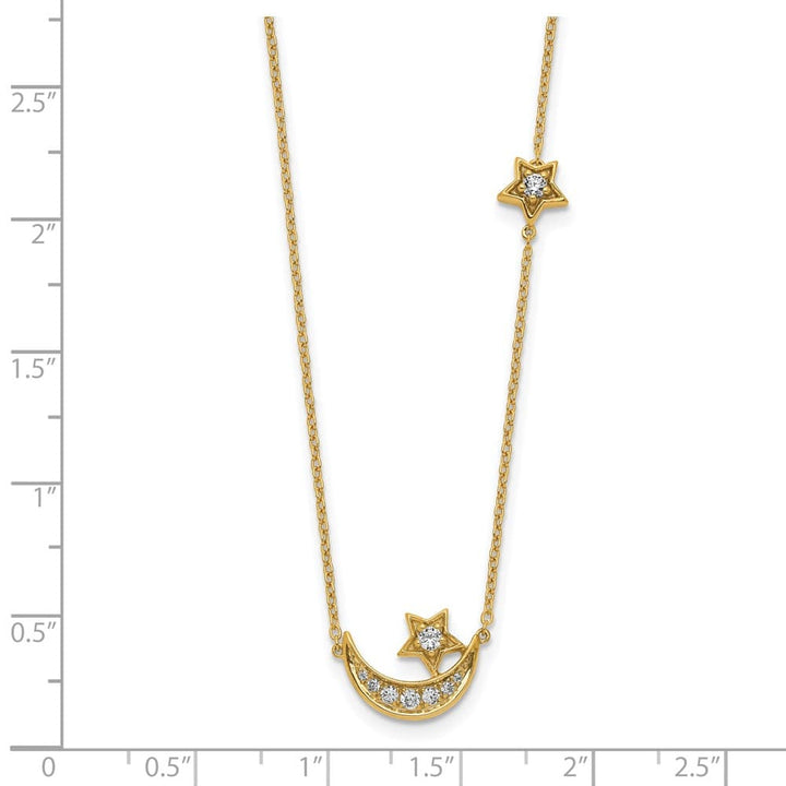 14K Yellow Gold 1/5 carat Diamond Moon and Stars 18 inch Necklace