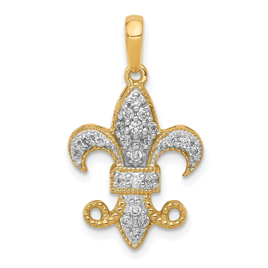 14K Yellow Gold 1/5 ct Lab Grown Diamond Complete Fleur De Lis Pendant