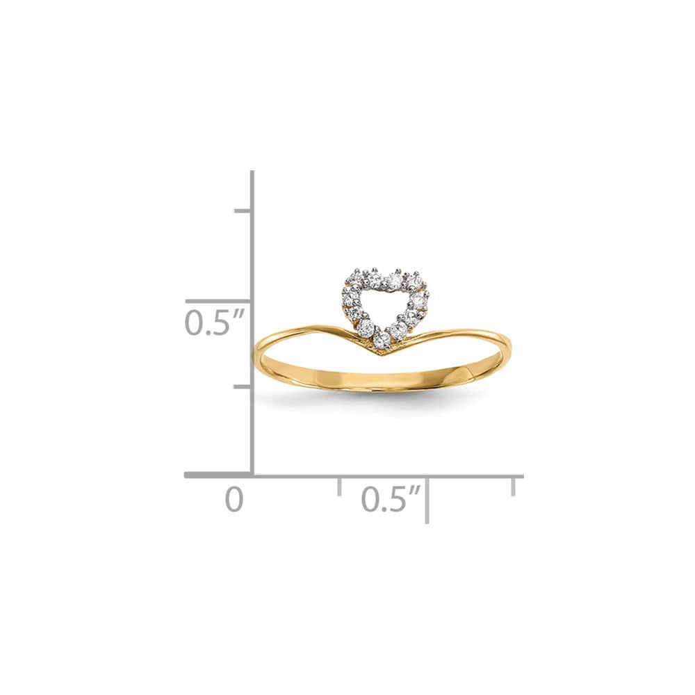 14k Yellow Gold 1.5 mm 6 mm Top CZ Heart Ring Ladies Stock Size 7 Ring Are Refundable
