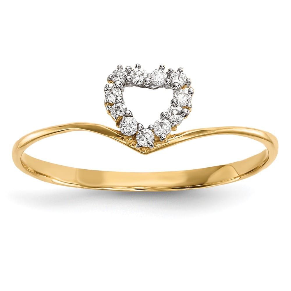 14k Yellow Gold 1.5 mm 6 mm Top CZ Heart Ring Ladies Stock Size 7 Ring Are Refundable